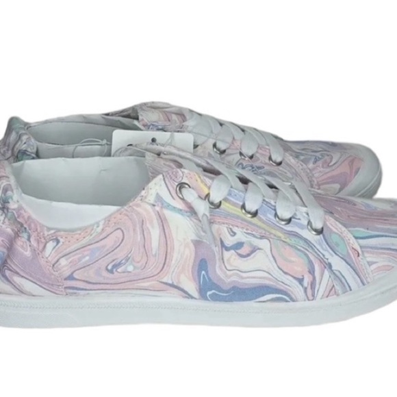 Pastel Swirl Sneakers White Canvas Summer Tie Slip On Pink Blue Gray Lavender - Picture 6 of 16